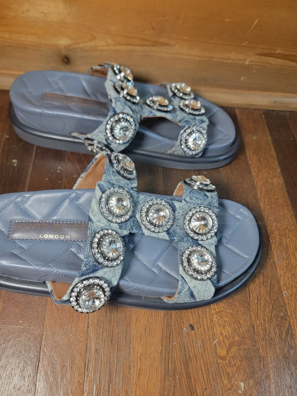 Kurt Geiger Blue Jeweled Slide Sandals